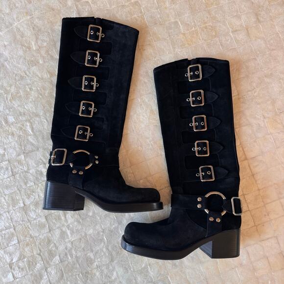 Jeffrey Campbell Trouble Buckle Boot Black Oiled Suede NEW tall boots sz 9 - Picture 3 of 12